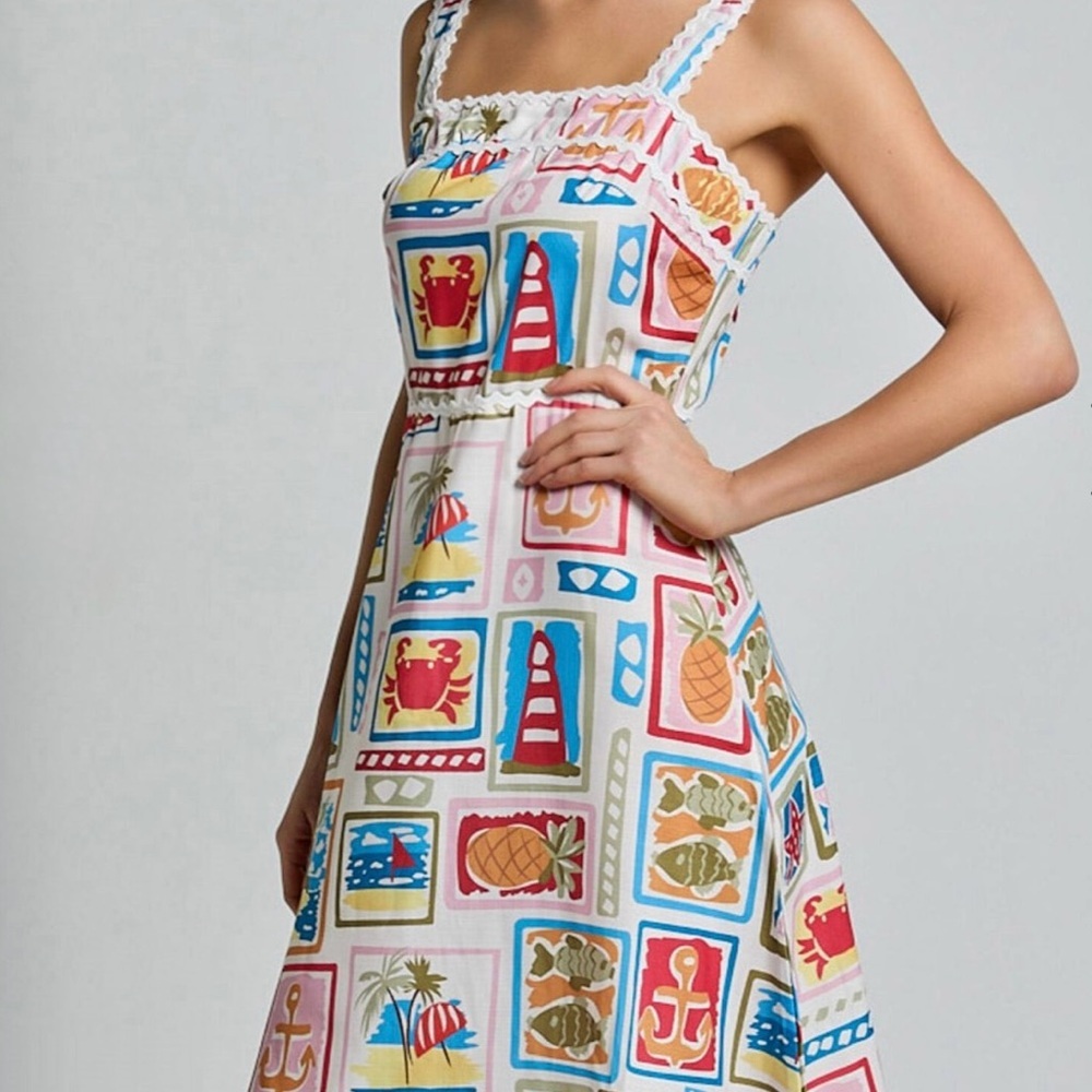Search for Sanity Colorful Nautical Print Maxi Dress w/Rik Rak - Picture 3 of 6